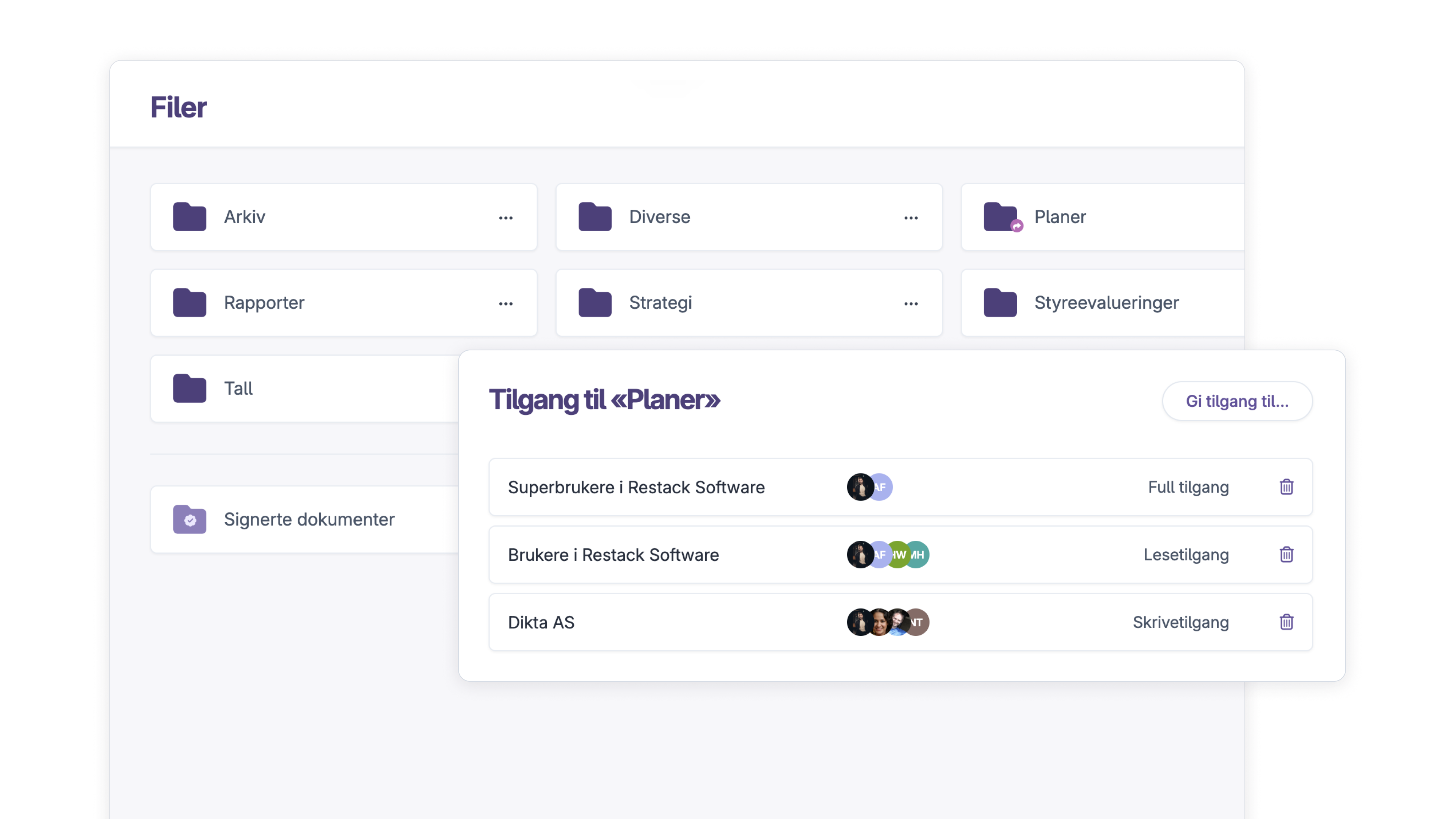 Filer, deling og dokumentarkiv