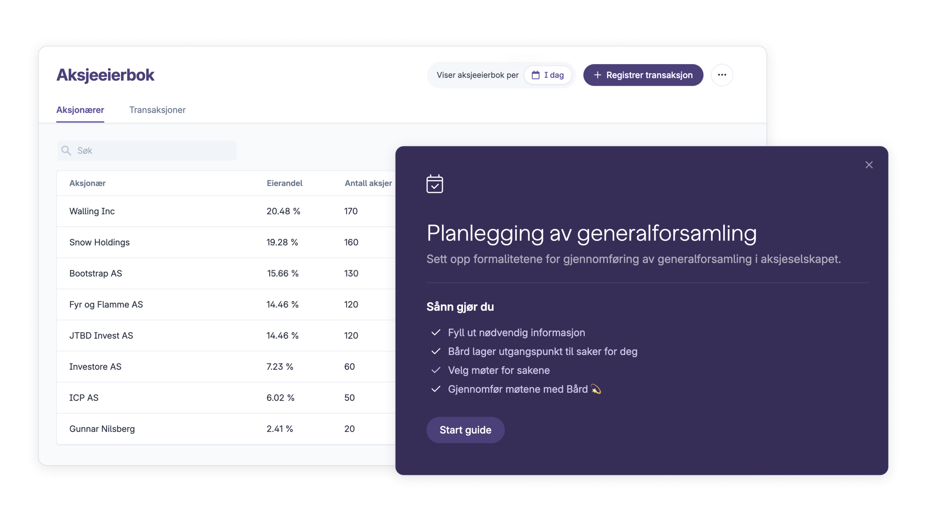 Aksjeeierbok og generalforsamling